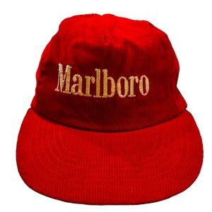 RARE! Vintage Marlboro Corduroy Red Snapback Trucker Hat Cap Cotton Embroidered